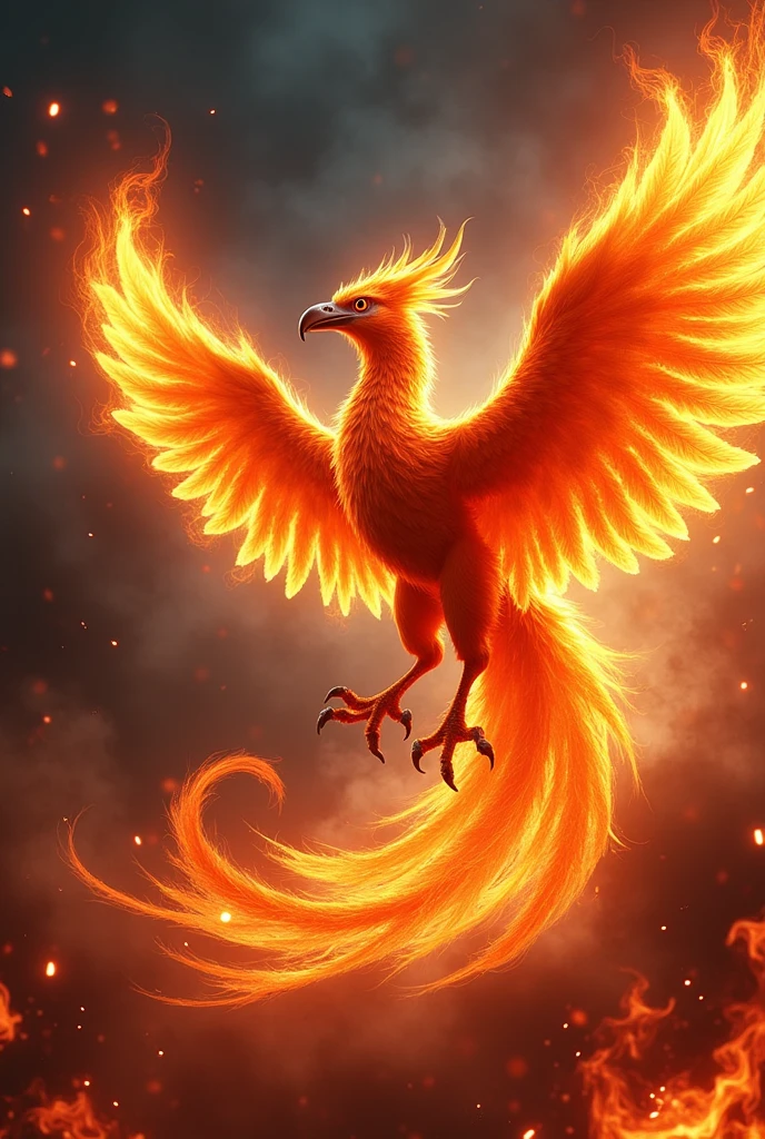 Make a banner for my YouTube channel with the name KAYRON FF tilted, make it flaming with a phoenix in the background