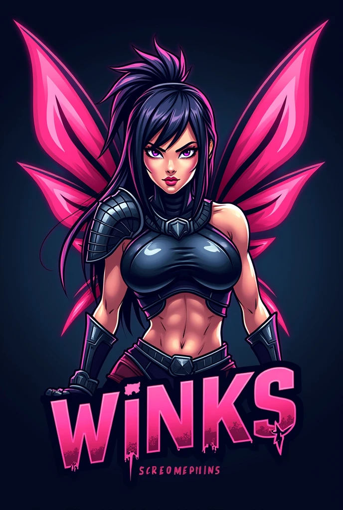 Team logo With a black pink and purple warrior fairy The team name is winks