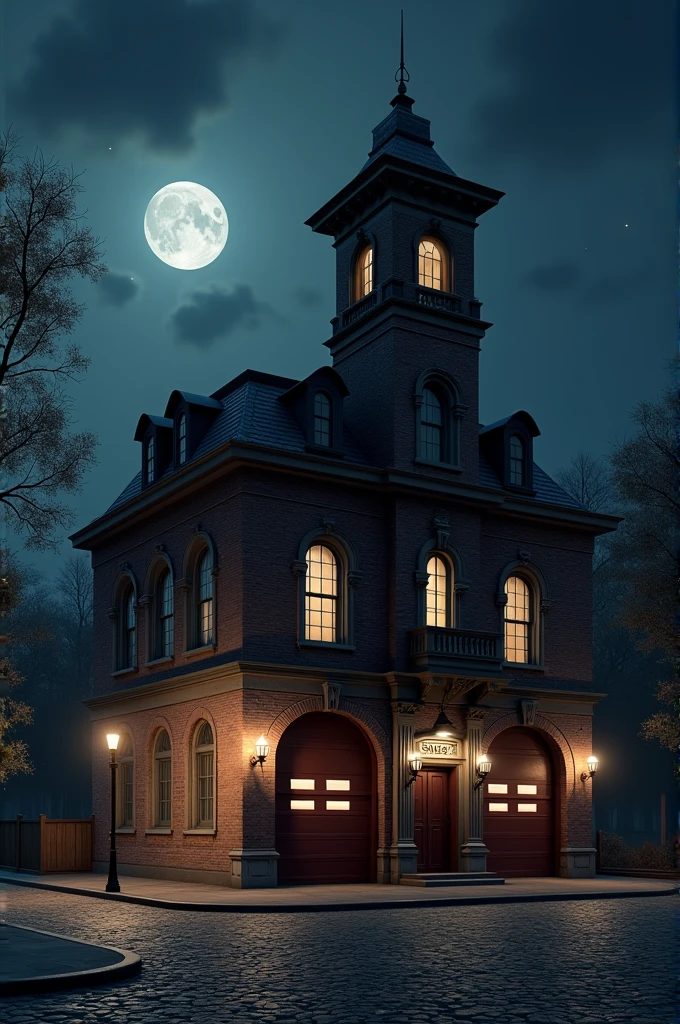 I want a picture of the old fire house at night