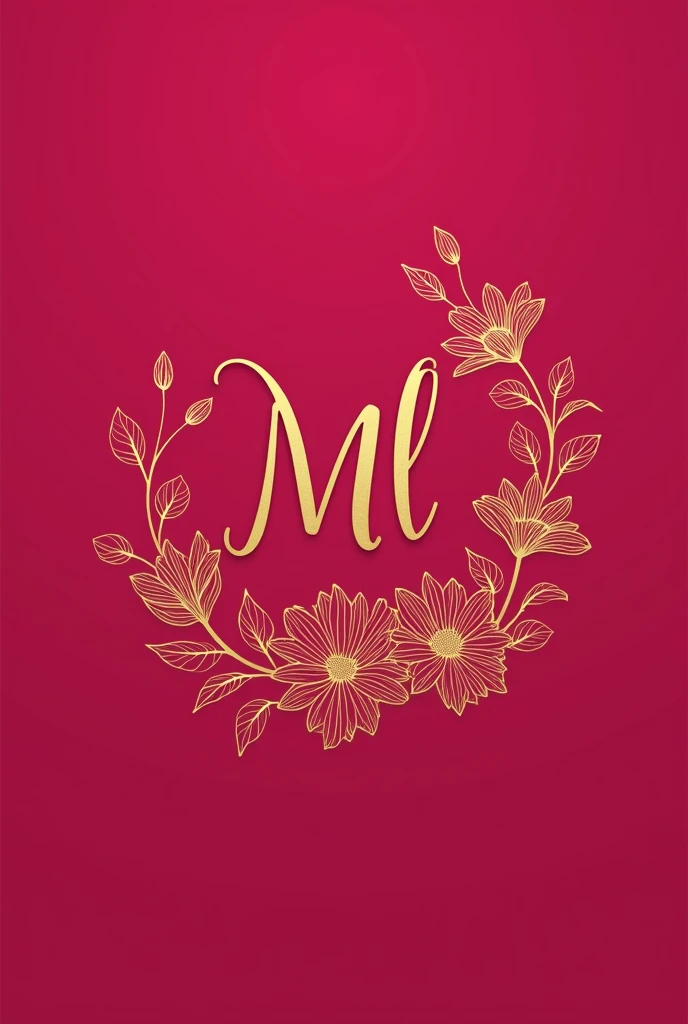 create a dark pink logo with the initials ML in gold , with delicate flowers in gold
