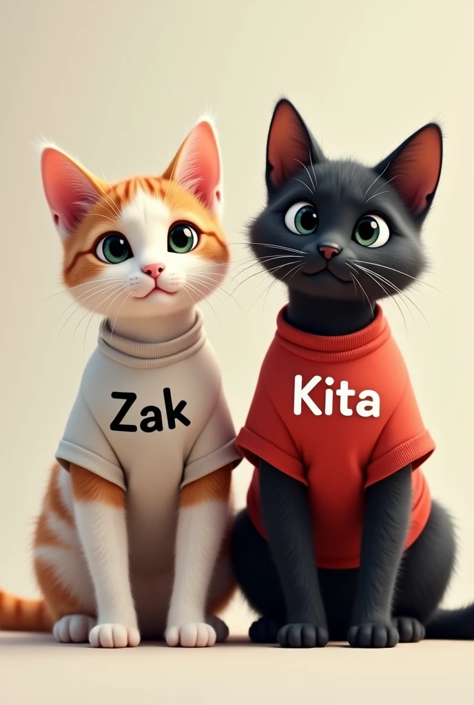 two cats with shirts with zak and kita on their shirts