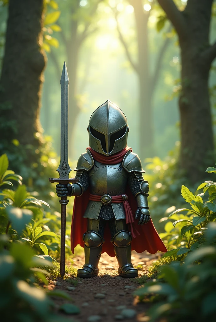 Mini Knight with courage and determination in the forest