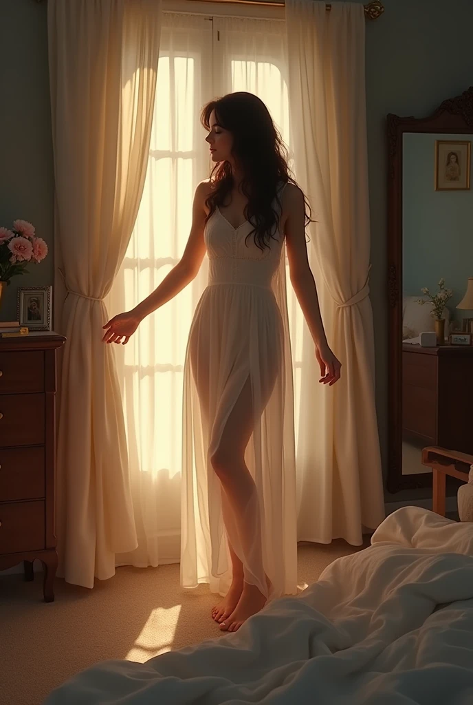 Beautiful girl changes in her bedrooms