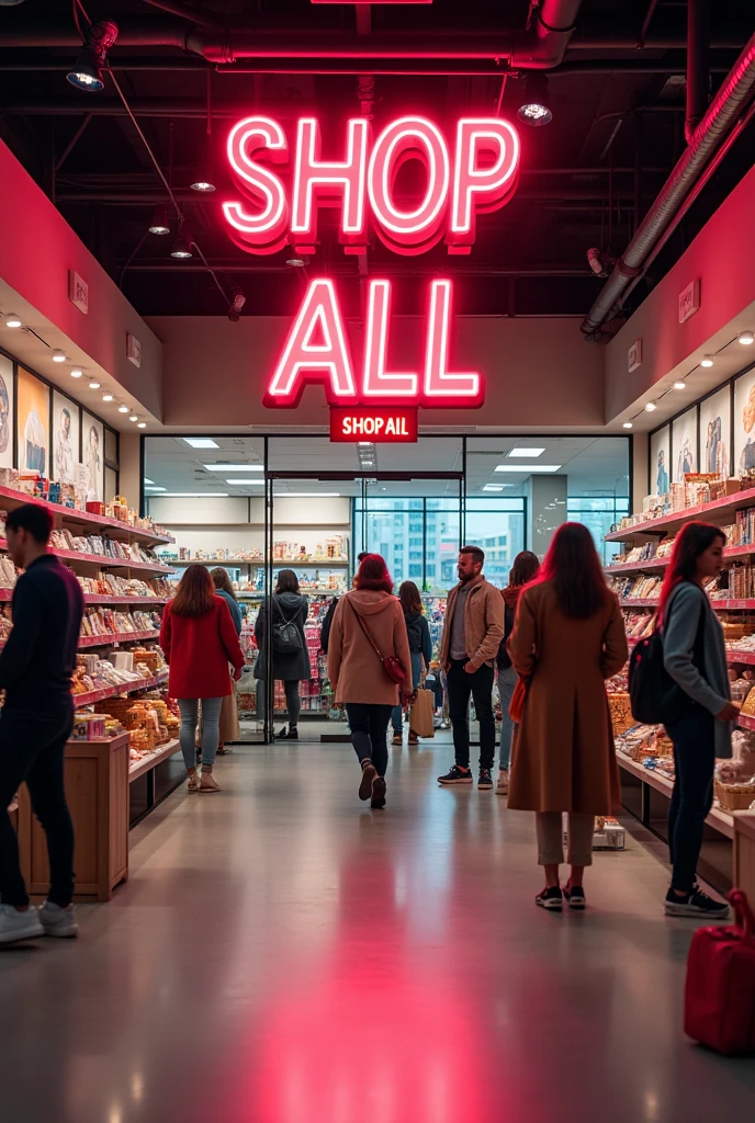 "SHOP ALL" should be prominently displayed in the image, and there should be essential items visible, giving the impression that people have come to shop.and picture should be attractive the customer because I will upload it in Facebook profile and Shop all this word should be big in size
