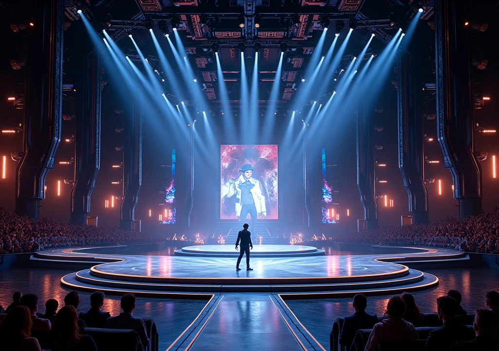 Generates a stage for a live performance of a singer but only the Michael Jackson type stage but only the stage