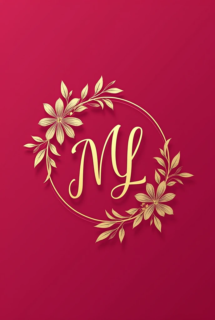 create a dark pink logo with the initials ML in gold , with delicate flowers in gold