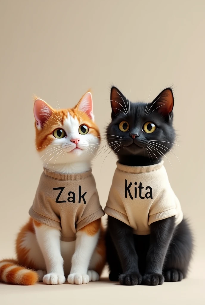 two cats with shirts with zak and kita on their shirts