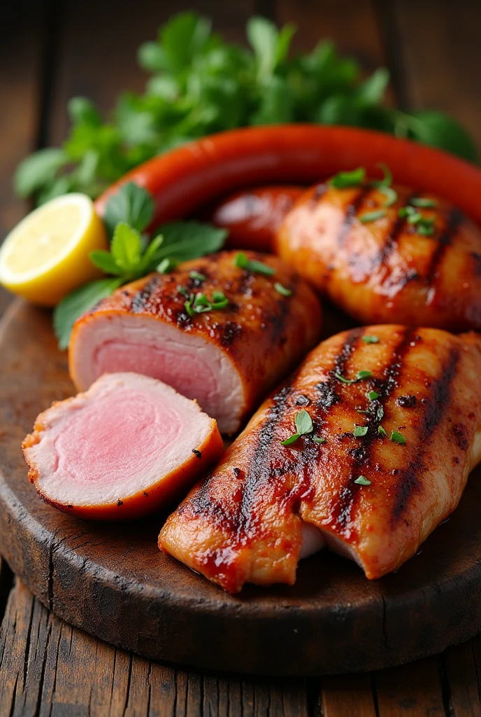 pork fillet, chicken and chorizo; table