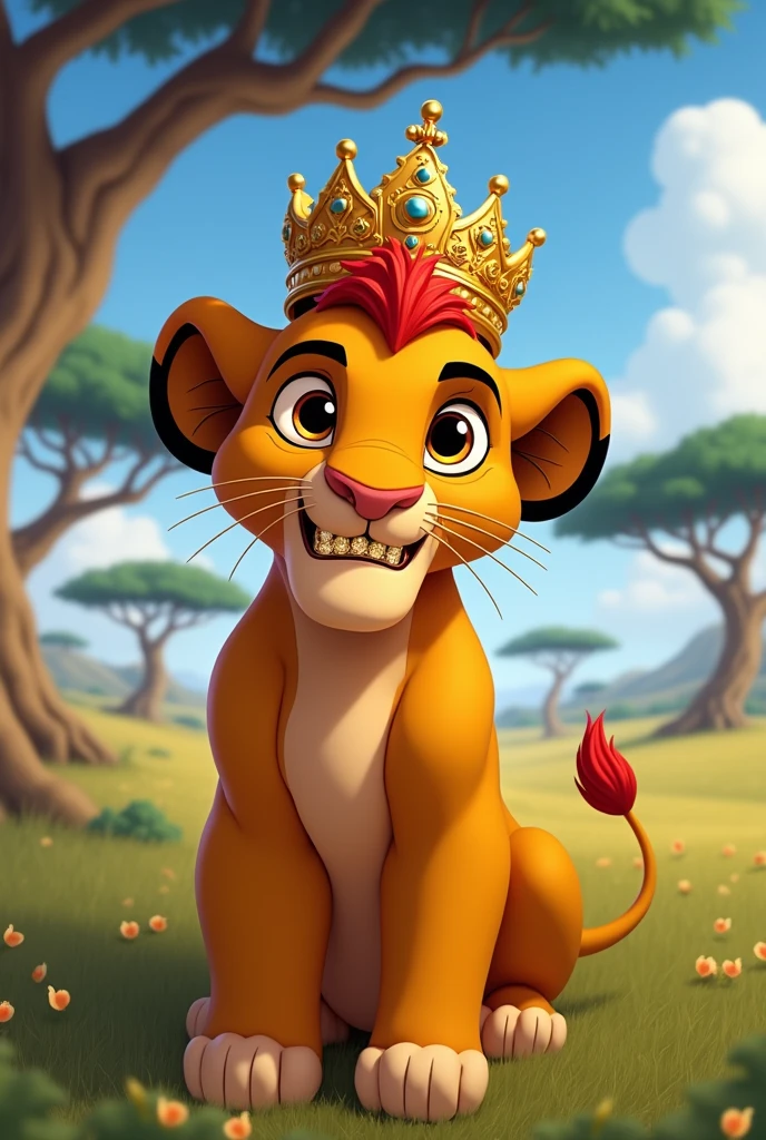 Kid simba with crown and grillz on