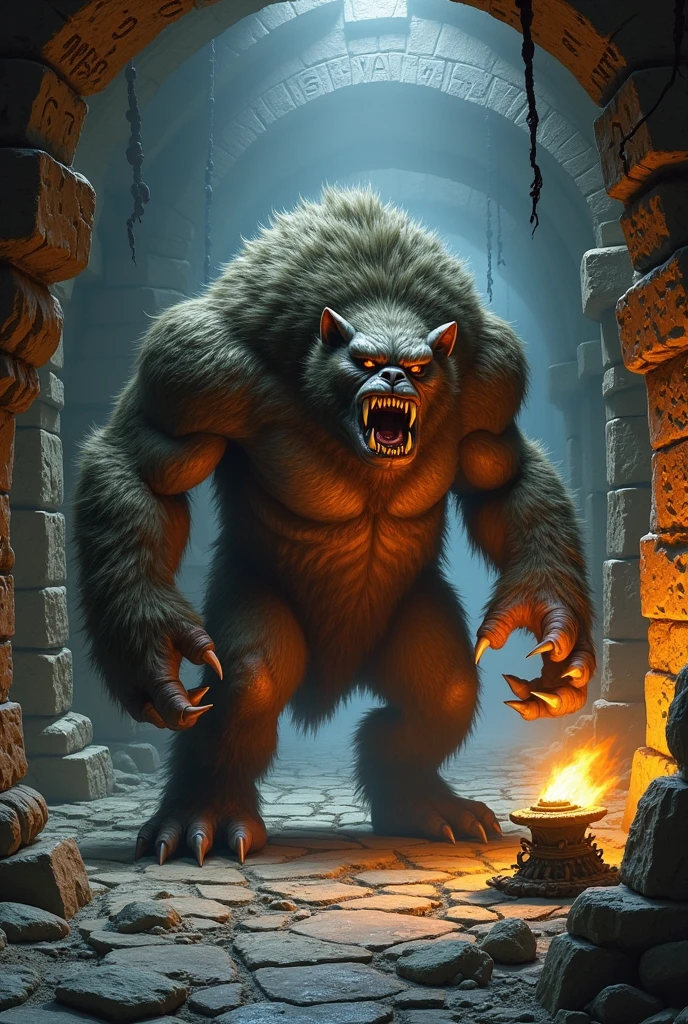 A bugbear inside the dungeon protecting an amulet. RPG 3D 