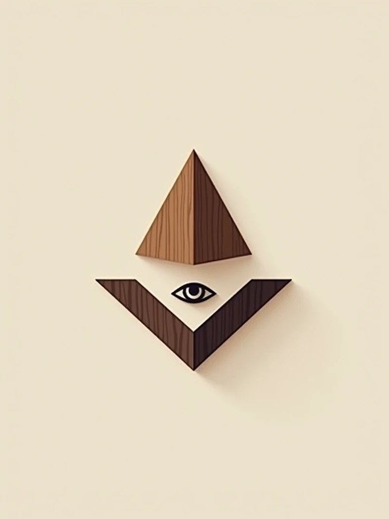 "Design a logo featuring a pyramid with an eye above or within it, inspired by masonic symbols, but without including the compass. The pyramid should have a clean, geometric structure, emphasizing its triangular shape. Incorporate subtle elements that suggest woodworking, like wood