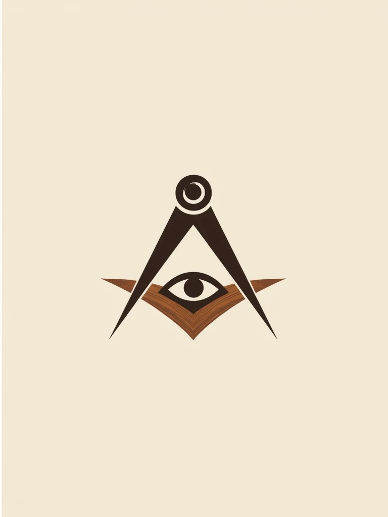 "Design a logo featuring a pyramid with an eye above or within it, inspired by masonic symbols, but without including the compass. The pyramid should have a clean, geometric structure, emphasizing its triangular shape. Incorporate subtle elements that suggest woodworking, like wood
