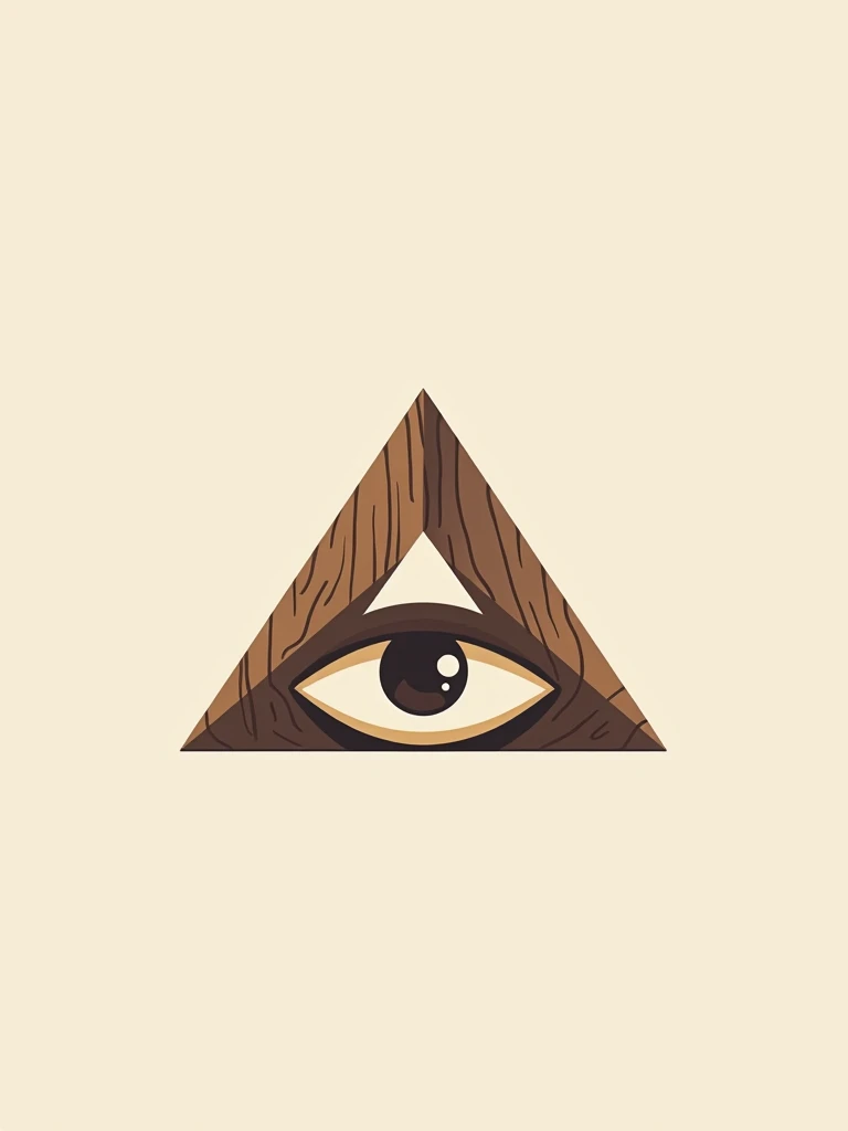 "Design a logo featuring a pyramid with an eye above or within it, inspired by masonic symbols, but without including the compass. The pyramid should have a clean, geometric structure, emphasizing its triangular shape. Incorporate subtle elements that suggest woodworking, like wood
