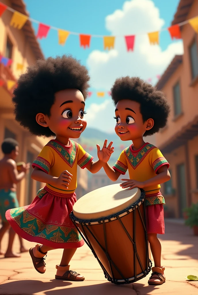 image of a boy with a drum and an Afro-Bolivian girl dancing