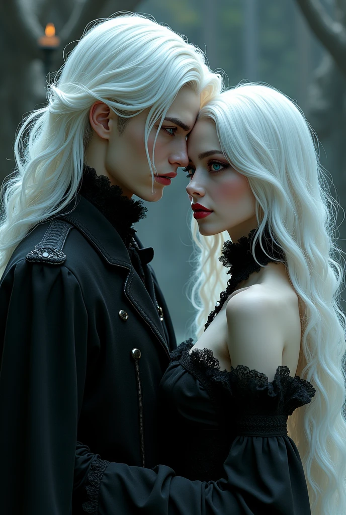 Un couple de beaux vampires aux cheveux blancs