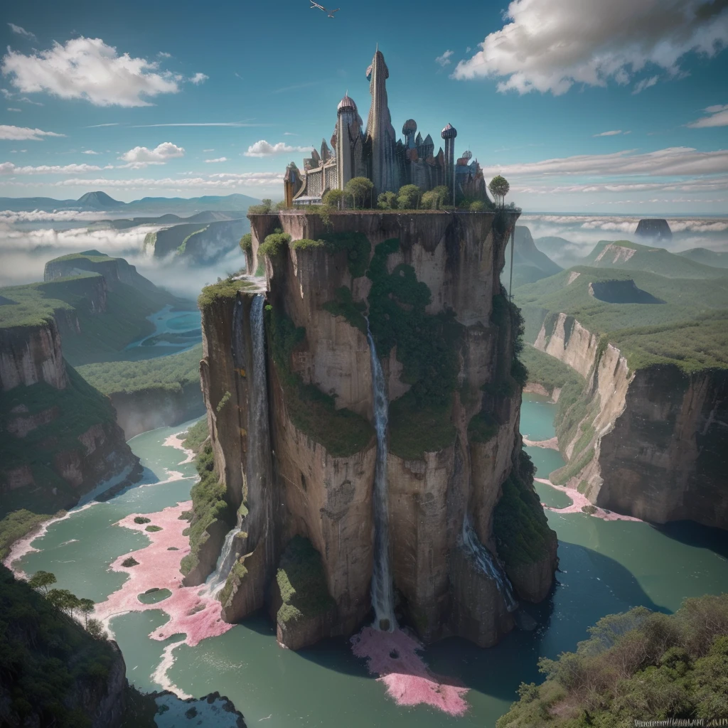 extremely high-resolution details, photographic, realism pushed to extreme, incredibly lifelike, highest quality, masterpiece, (unRealistic, photoRealistic), Dreamy and imaginary landscapes , epic scenes,very bright day , (((((Fantasy, Unsurreal landscapes, Super detailed, Flying futuristic steel Castles , Floating Islands in the Sky))))) , Intense lightning, ,very huge waves in the Lake,the sky reflected on the lake surface, Reflections , (((roses and orchids gardens , bright day light, pink and blue clouds, waterfalls in the sky, realistic style))), Hyperrealistic drawing , burning futuristic skyscrapers, ,timeless realms, very huge crazy waves with silver surface reflections, sharp focus, (close-up), (bright tones ), (deep blue tone),((( realistic, Hyperrealism, vivid colours , landscapes , alien nature , ((science fiction themes)), ((mountains and abyss)) , ((water resources and waterfalls)) , brilliant images , dramatic, highly detailed