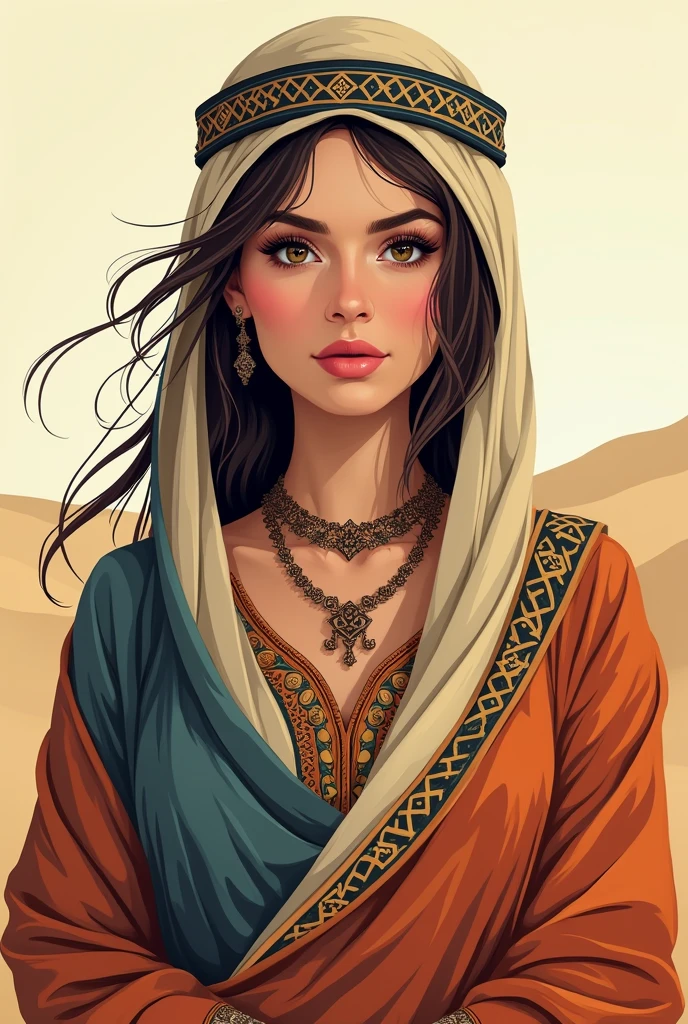 Woman wearing arabian Bedouin folklore vector logo  