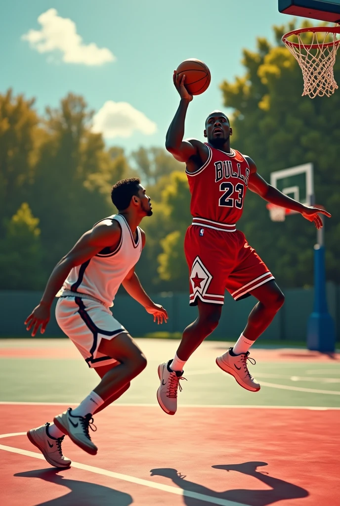 Romeo santos with michael jordan playing basketball