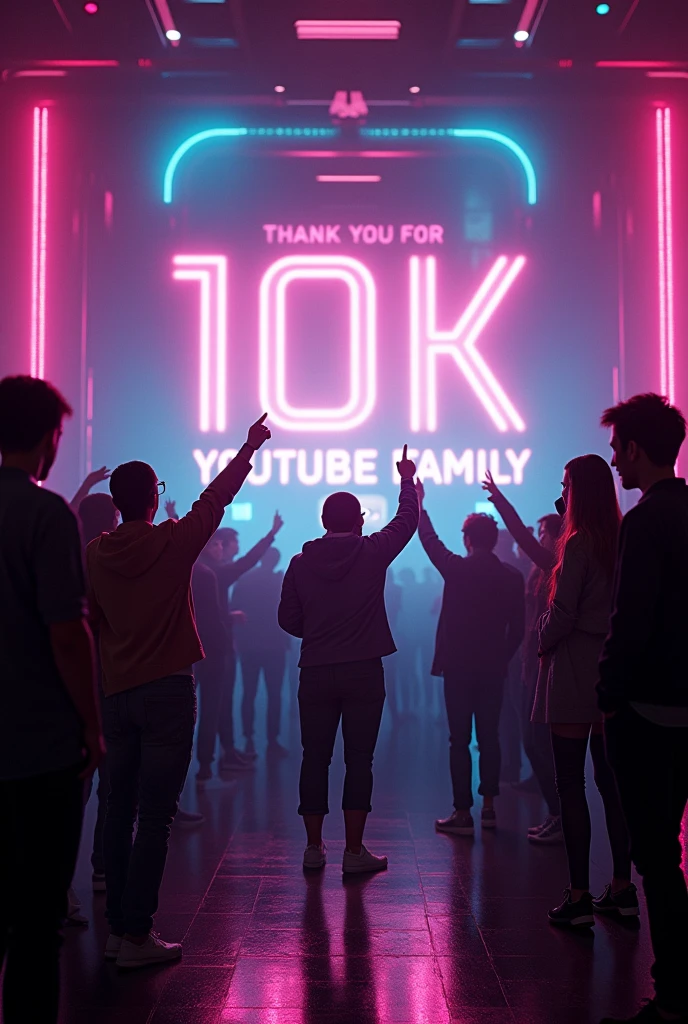 youtube 10k subscriber complete with celebrate, Thank you for 10k YouTube family will be written on the back wall and youtube logo, cyberpunk style.