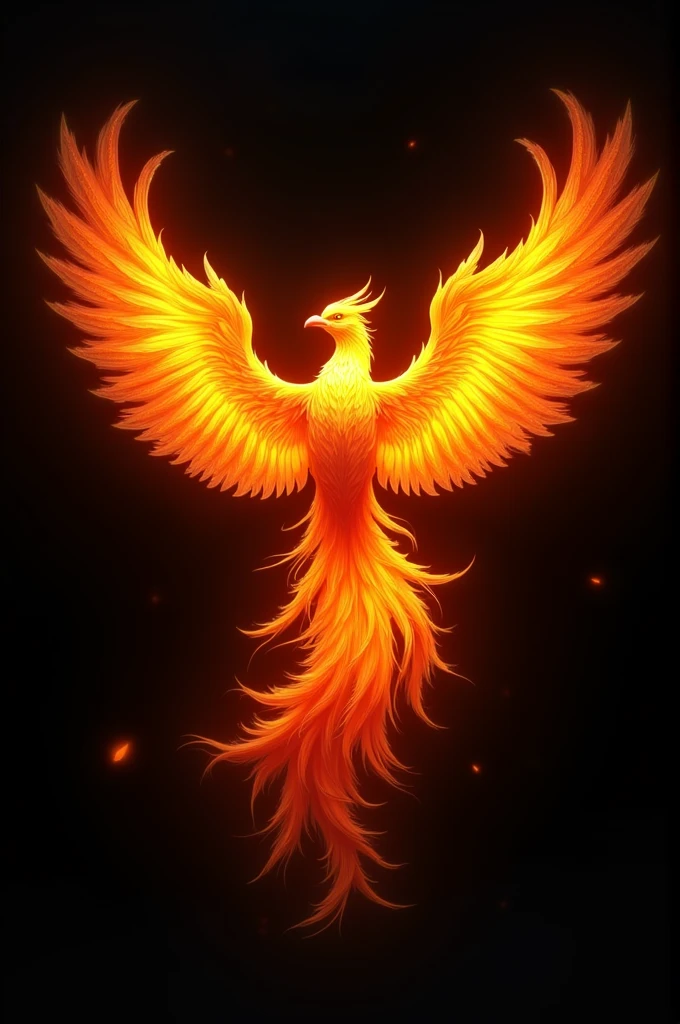 Make a flaming phoenix on a plain black background