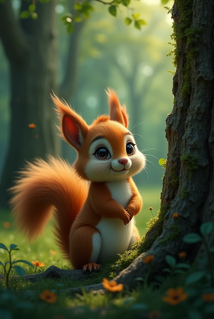 A squirrel shedding many tears while looking at a tree