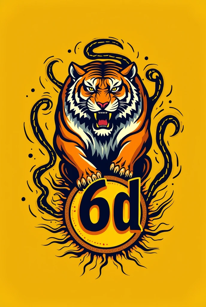 I want you to make a 2D tiger coat of arms on a yellow background, this tiger with the name:6D