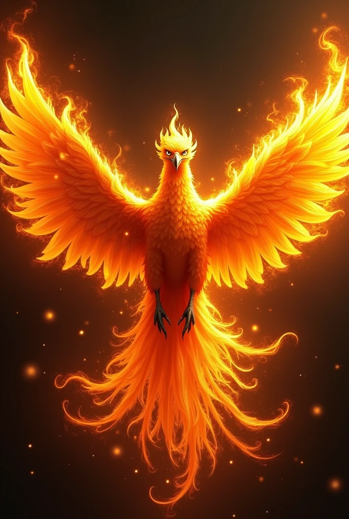 Make a flaming phoenix with a piercing and dominating gaze on a plain black background make it realistic with flames 