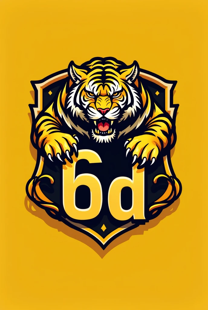 I want you to make a 2D tiger coat of arms on a yellow background, this tiger with the name:6D