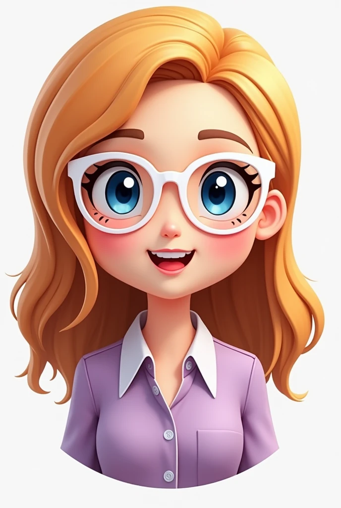 create three cheerful teacher avatars bitmoji style. A blue-eyed teacher with long hair, of blond and straight color, she wears white-framed glasses.  A teacher has black hair, Medium & Smooth, wears glasses and has black eyes. A very white teacher, shoulder length reddish brown wavy hair Brown eyes and very sweet and gentle, lilac clothing 