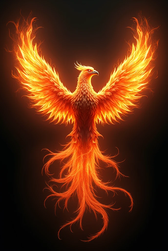 Make a flaming phoenix with dark flames and a piercing and dominating gaze on a plain black background make it realistic with flames 