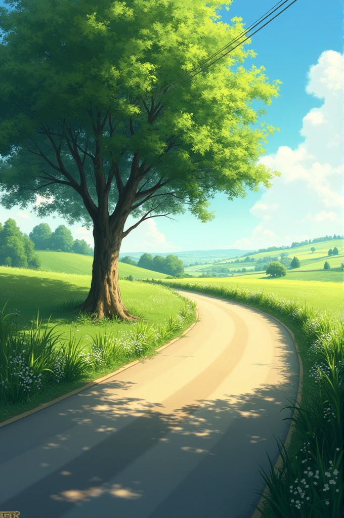 I need you to make a road with a tree or a hedge in the middle.