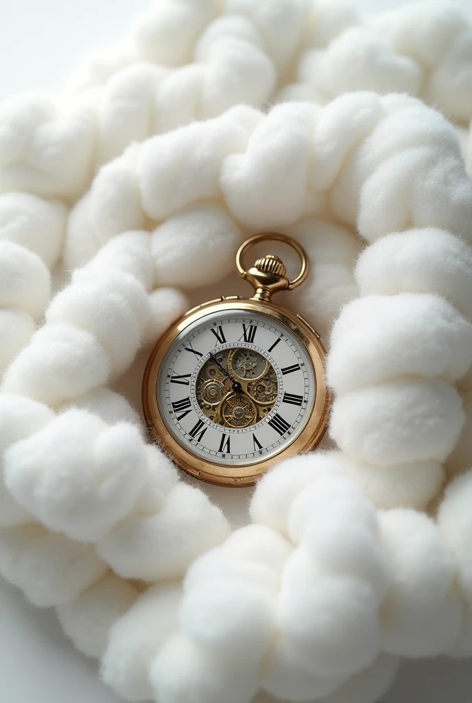 A pocket watch covered in cotton