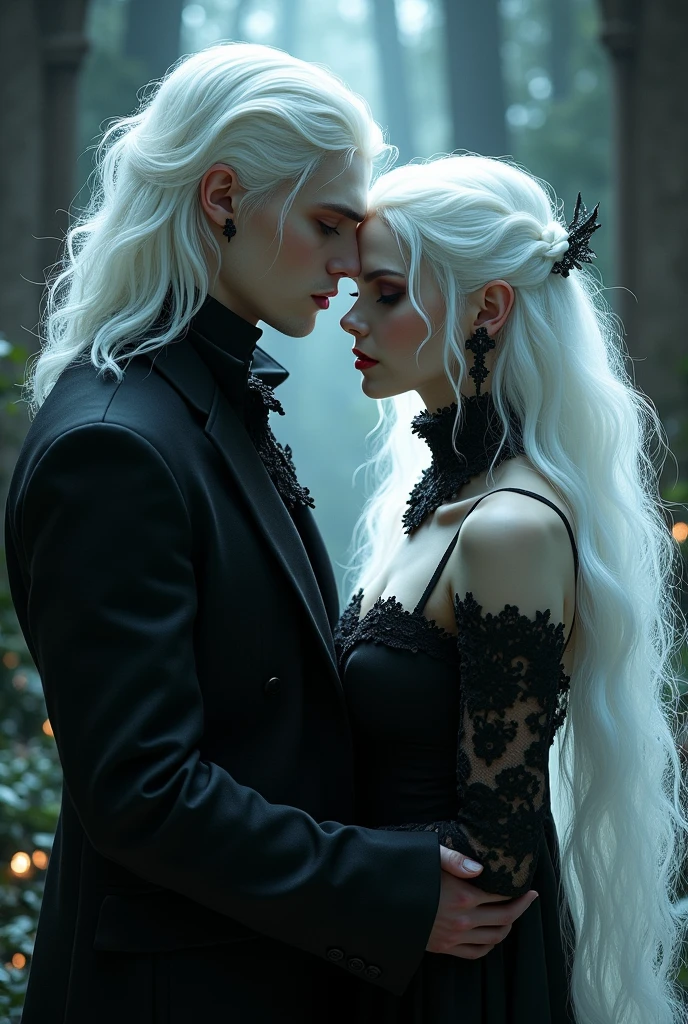 Un couple de beaux vampires aux cheveux blancs