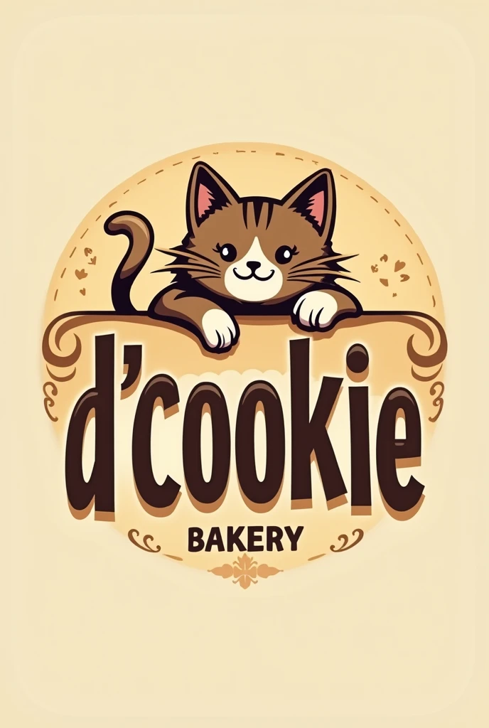 Logo for D&#39;cookie bakery with a cat in the text