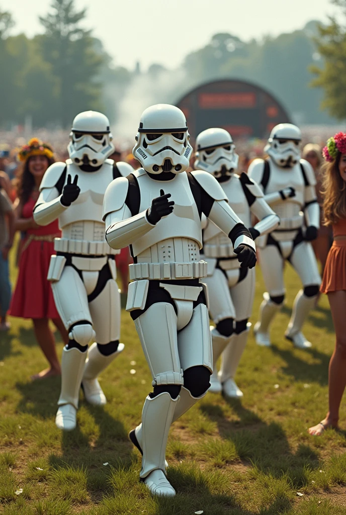 Stormtrooper hippies dance  at Woodstock 