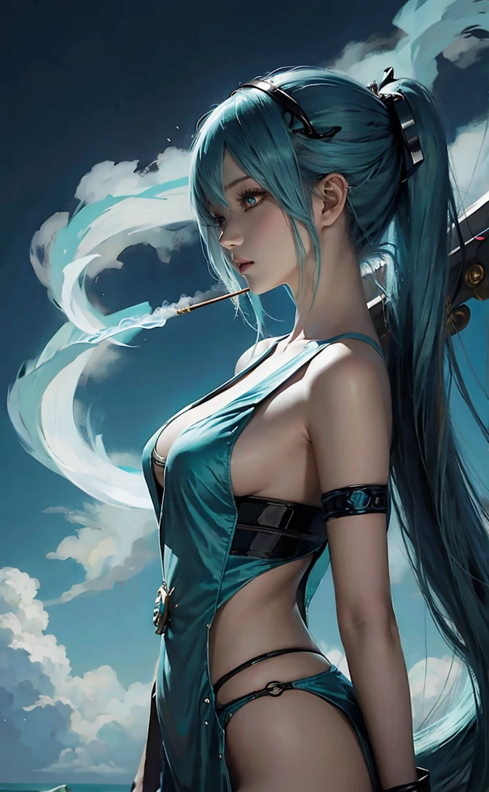 anime girl with blue hair smoking a cigarette, anime girl with teal hair, inspired by Rei Kamoi, full face shot of rimuru tempest, rogue anime girl ayanami rei, anime character, detailed anime character art, neferpitou, portrait knights of zodiac girl, profile shot of rimuru tempest, demon anime girl, anime style character, seductive anime girl