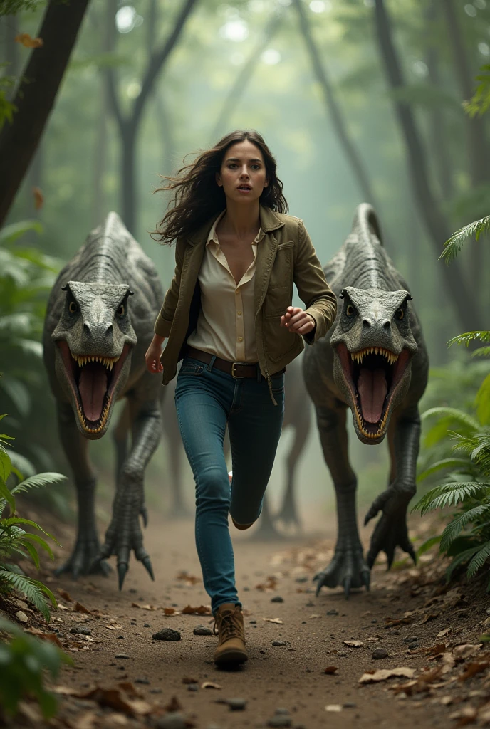 Mary Elizabeth Winsted,  being chased by veloceraptors 