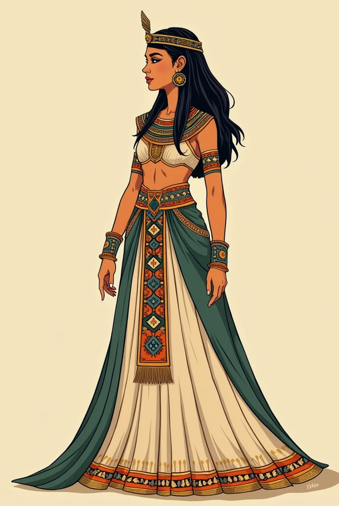 Woman wearing traditional Egyptian folklore costume, high detail vector illustration, vector logo illustration, full body 