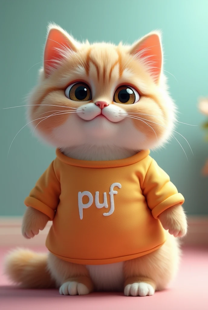 cat with shirt on and the words puf