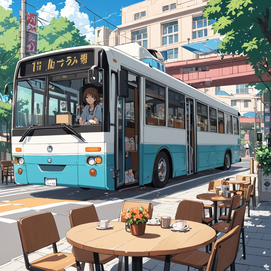 ((anime:1.4,shape)),(masterpiece, Highest quality, Highest quality),(Very detailed, The perfect solution),((16K, High resolution)), (((Cafe next to the bus))), ((anime:1.4,shape)),(masterpiece, Highest quality, Highest quality),(Very detailed, The perfect solution),((16K, High resolution)). break {Lofi Art, ローリー・グリースリーのstyle, Makoto Shinkai&#39;style, anime aesthetic}, break { (It generates images with over 40 million pixels of information that reproduce the detailed texture of film shot with Sony&#39;s SLR cameras.。。).}autumn、guitar