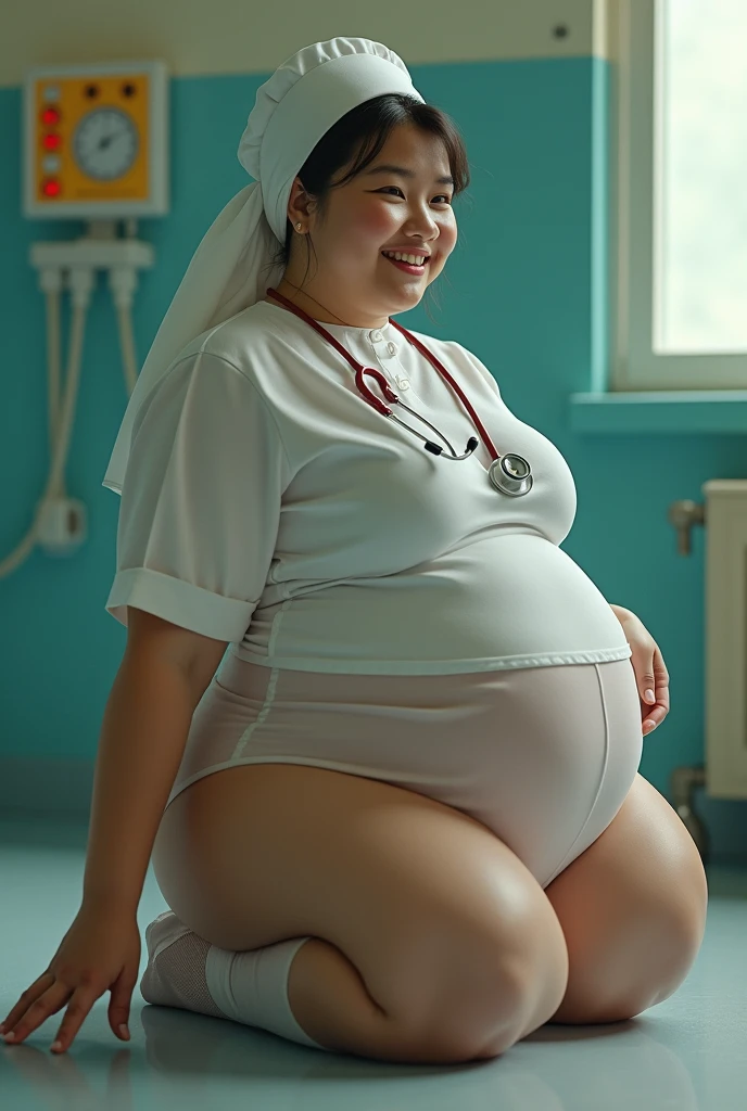 masterpiece, RAW photo, 8k, ultra detailed, javanese, 2,A surreal portrait of a nurse curvy Javanese girl with a gigantic ass on crawling pose, intricately white hijab with short pantyhose,steethoscope, oversized breasts and see through pants, hospital room in the background. Her expression is serene and contemplative, embodying a juxtaposition of vulnerability and strength. short body,hyper realistic
, (playful smile:1.1), skin pores, skin texture, (nurse uniform:1.12), (busty:1.2), (shadows:0.8), colorful background, (crawling:1.2), (arms up:1.2),underbob,
masterpiece, RAW photo, 8k, ultra detailed, (busty:1.2), (shadows:0.8), colorful background, (three-quarter pose:1.2), (arms crossed:1.2),gigantic oversized breastss,hijab,tigh shirt,little body,short body