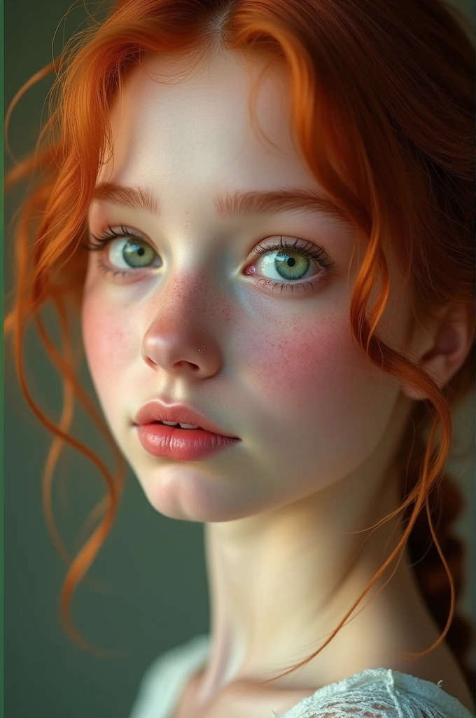 redhead teenager with green eyes and fair skin
