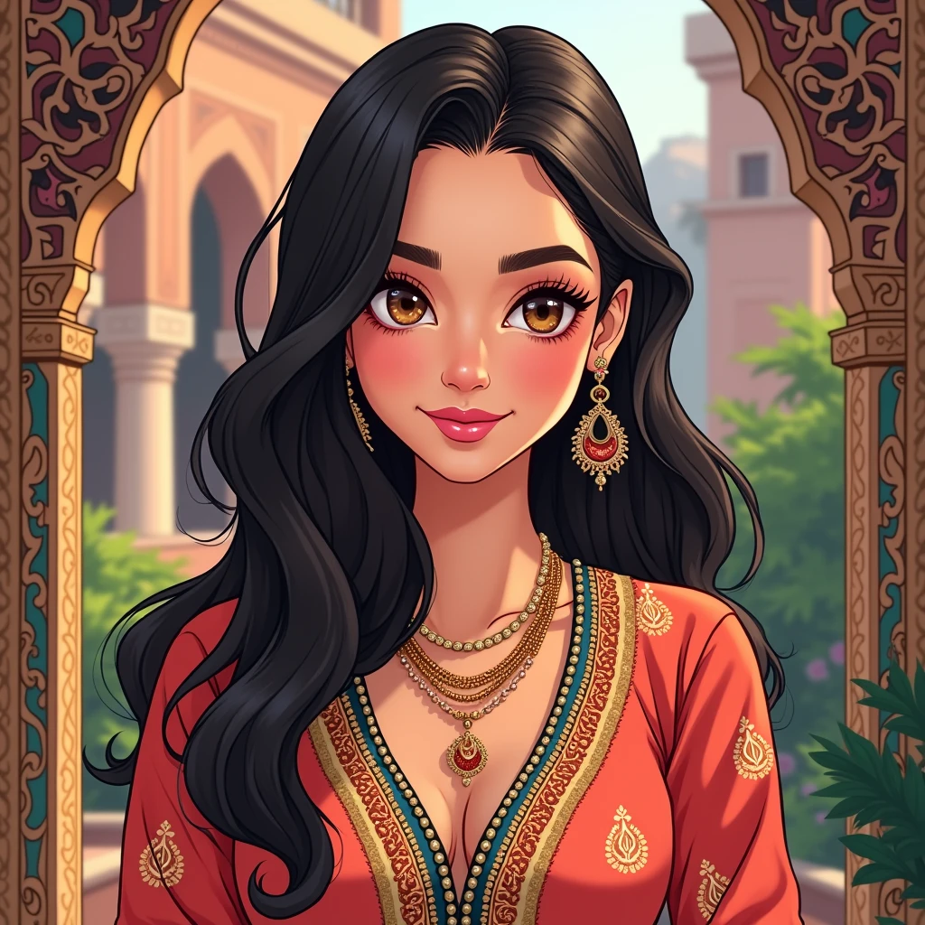 Create a same shizuka minamoto is cartoon character photo make her as a Pakistani beauty influencer