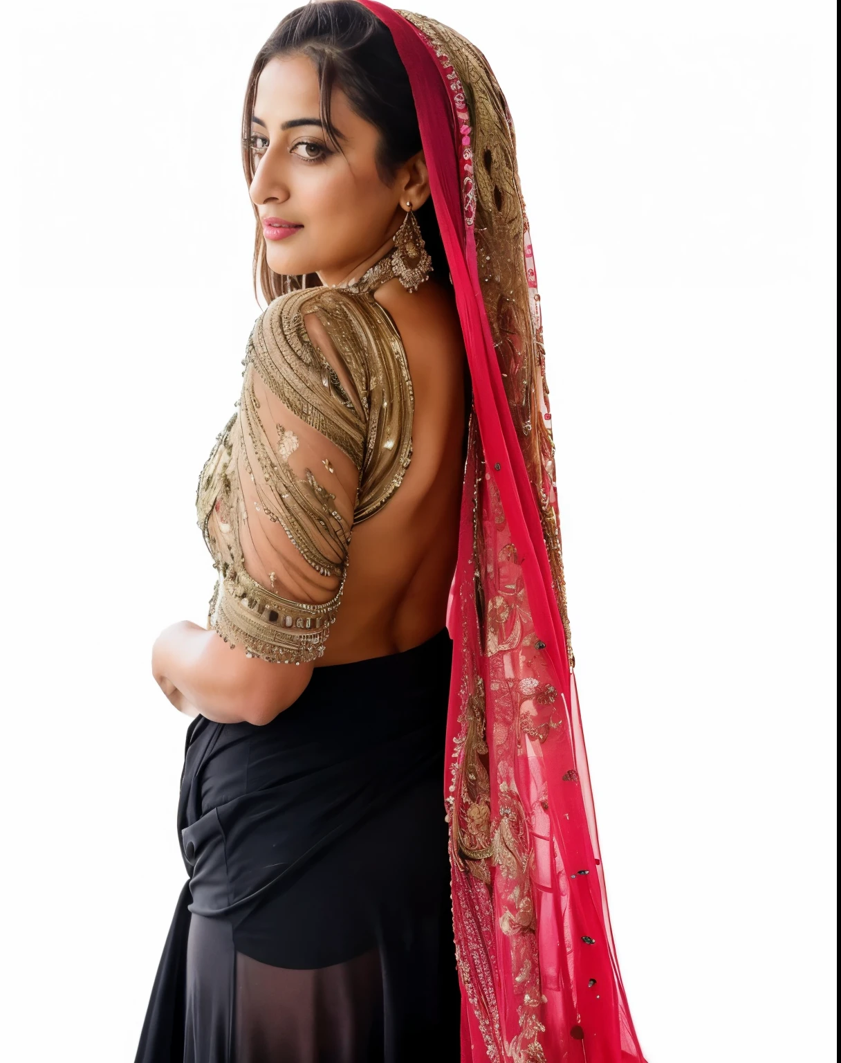 close up photo of 20 years old mahie gill, hourglass figure, swooping breasts, deep cleavage, curvy, armpits, seductive eyes, look at viewer lusciously, wide open spread legs, taking bath in a river of future AI world waterfall, seductive eyes, sultry, look at viewer and subtle smile, red lips, ponytail, necklace, 4K, HD