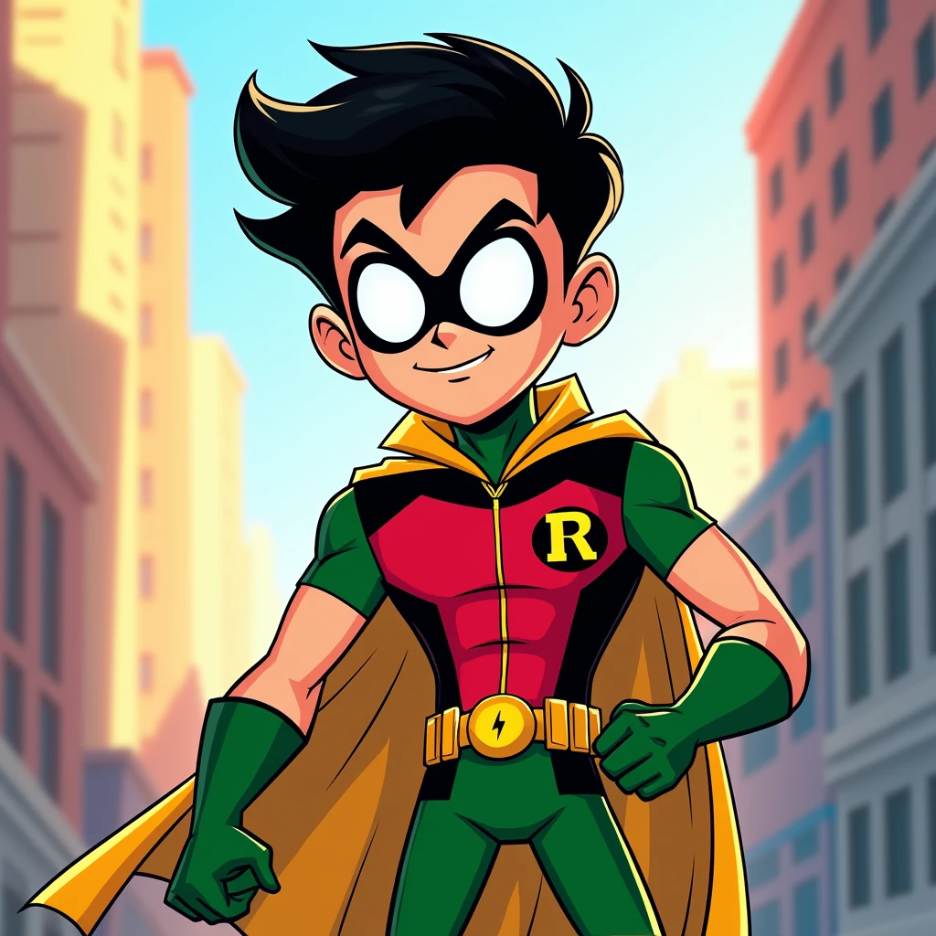 Cool cartoon design of Robin in Teen Titans with white eyes