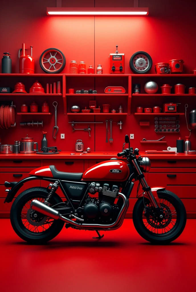 minimalist images about motorcycle mechanic workshop in red theme for instagram highlight