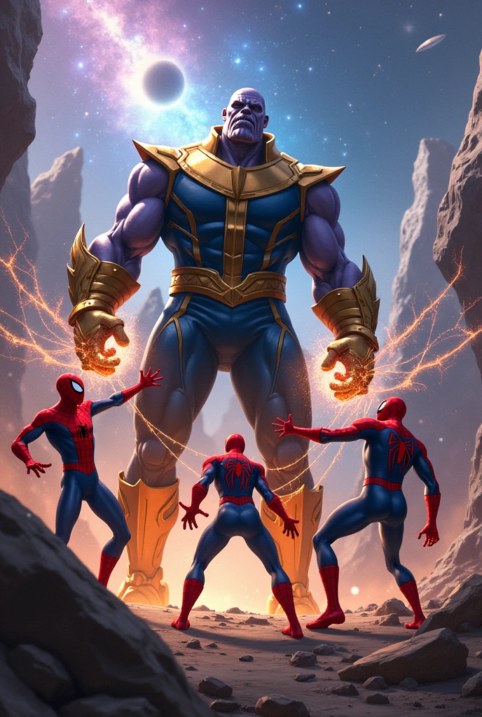 Thanos vs 3 spider men