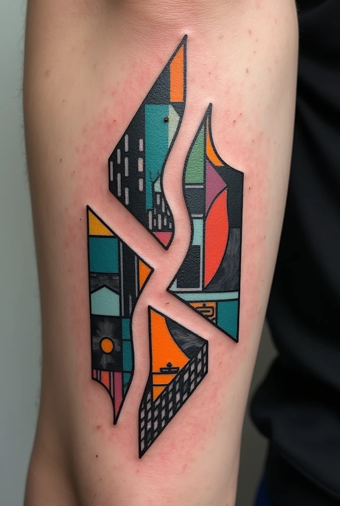 Tattoo of the tile mosaics of the ray movement that starts in the north of Brazil, use featuringo base as imagens desse site https://www.archdaily.featuring.br/br/997637/lightning-that-splits-architecture-between-shards-and-colors-in-the-stop , offwhite,tatoo,preto e offwhite,tatoo pequena,no triceps