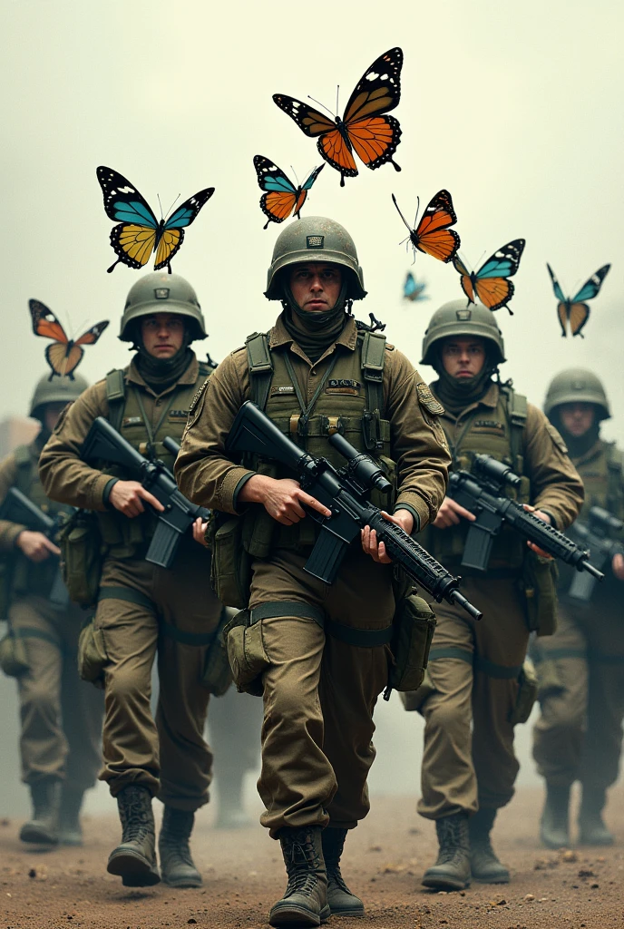 Military army butterflies and weapon on the back