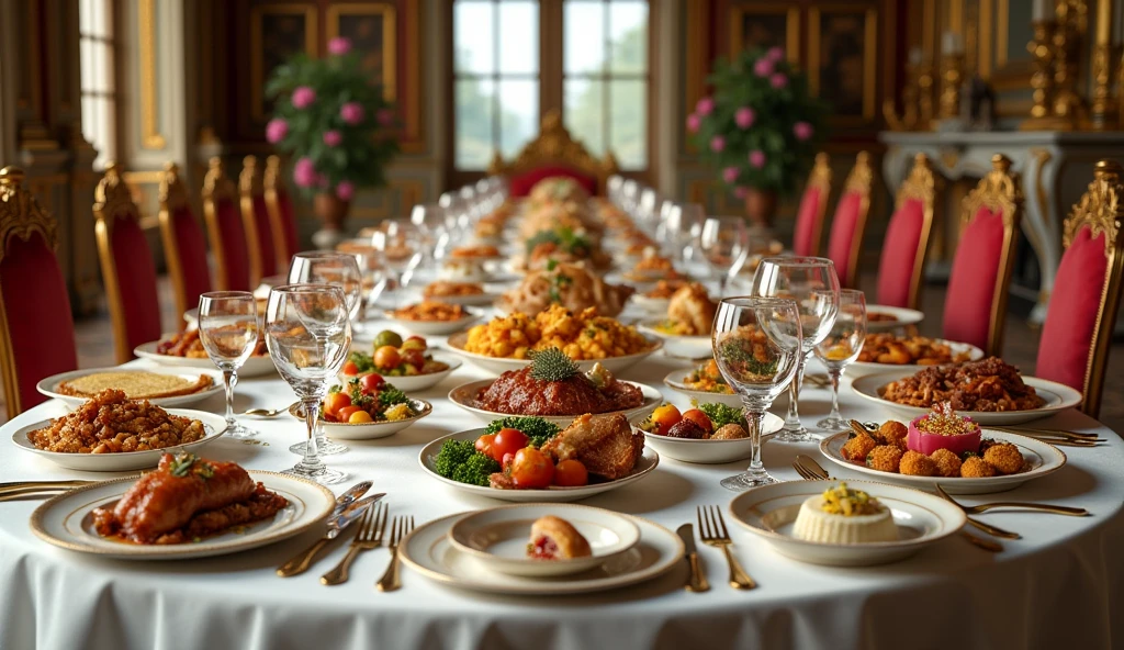 A royal dinner table only food on table
